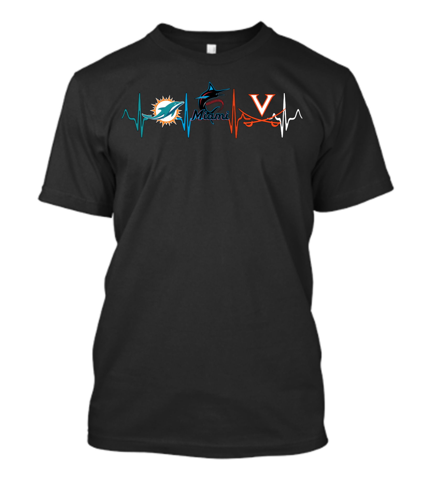 Miami Dolphins Marlins Virginia Cavaliers Heartbeat T-Shirt