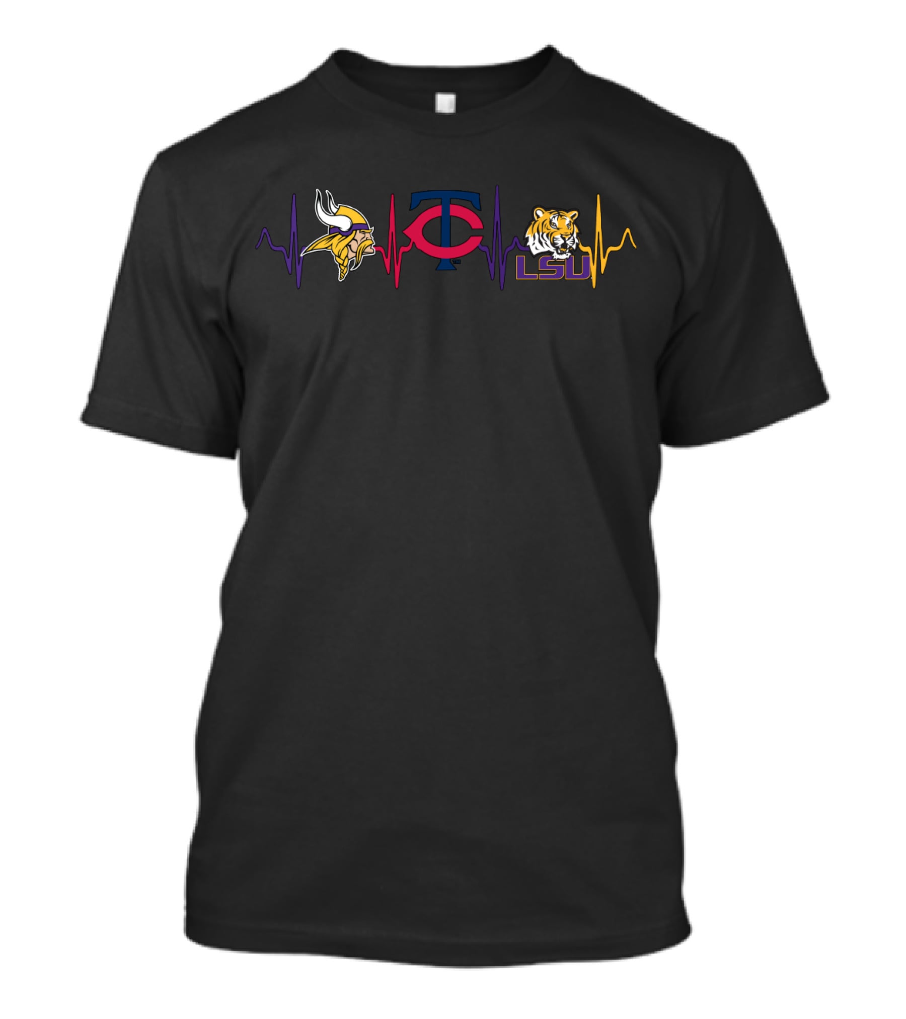 Minnesota Vikings Twins Lsu Tigers Heartbeat T-Shirt