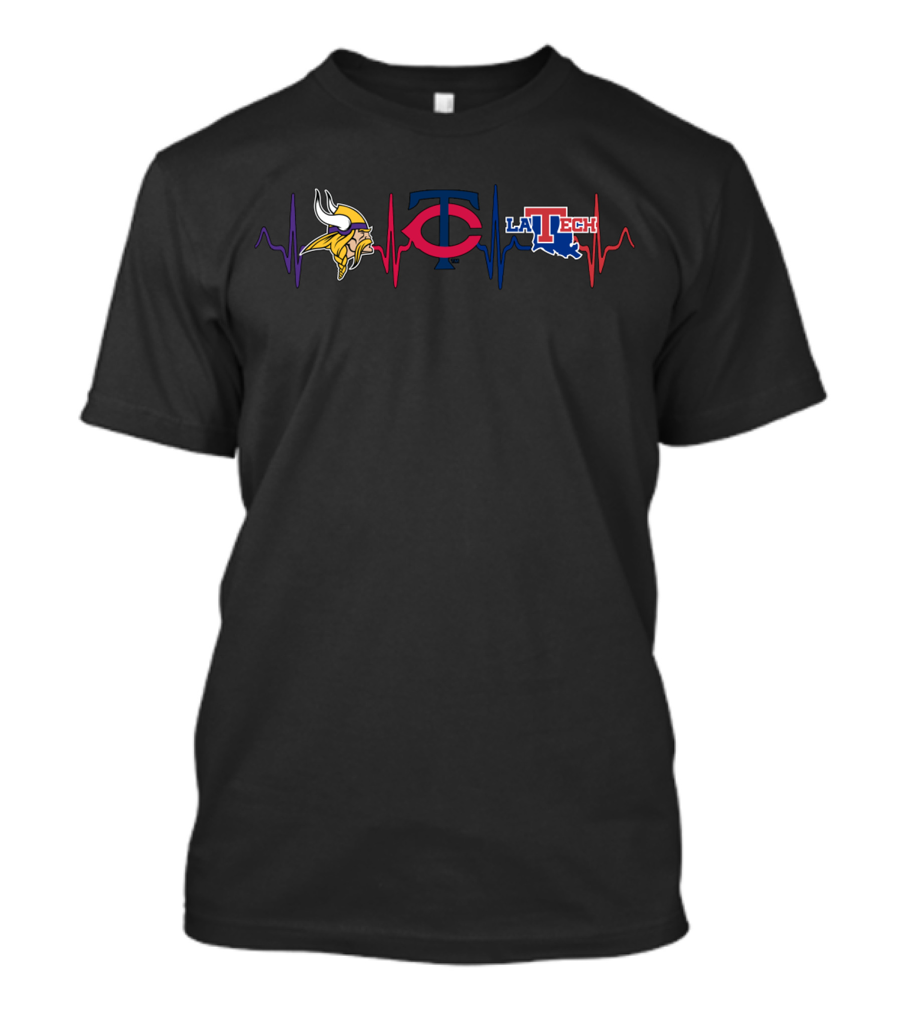 Vikings Twins Louisiana Tech Heartbeat T-Shirt