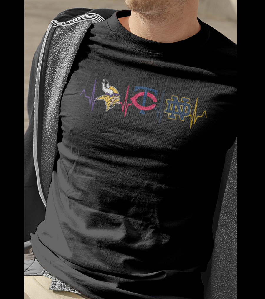 Minnesota Vikings Minnesota Twins Notre Dame Fighting Irish Heartbeat T-Shirt