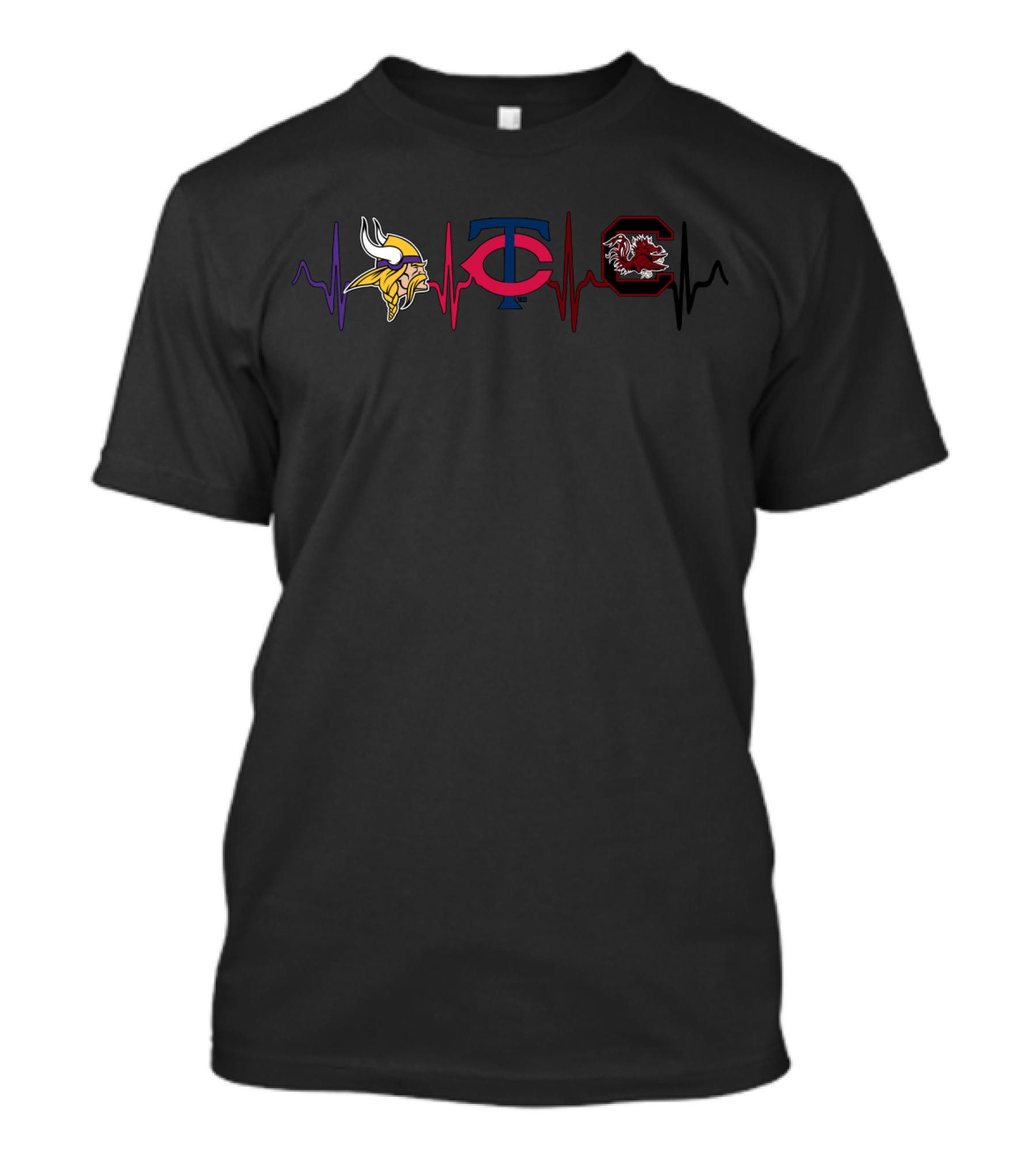 Minnesota Vikings Minnesota Twins South Carolina Gamecocks Heartbeat T-Shirt