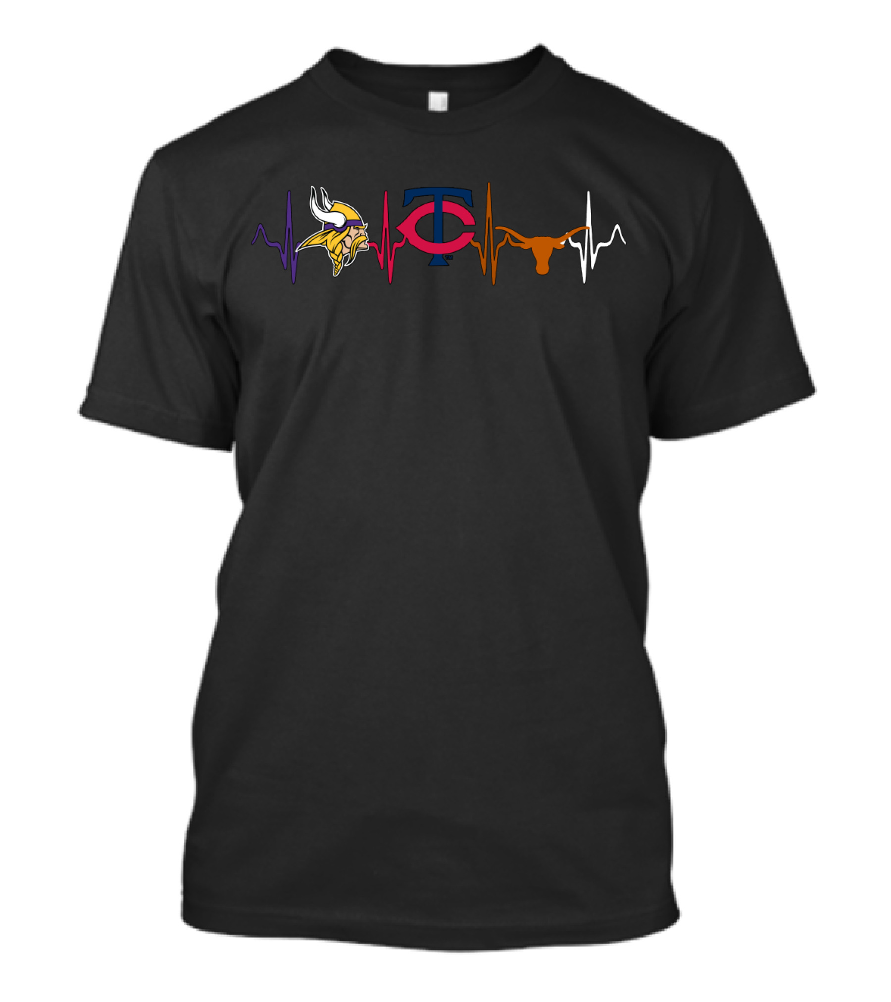 Vikings Twins Longhorns Heartbeat T-Shirt