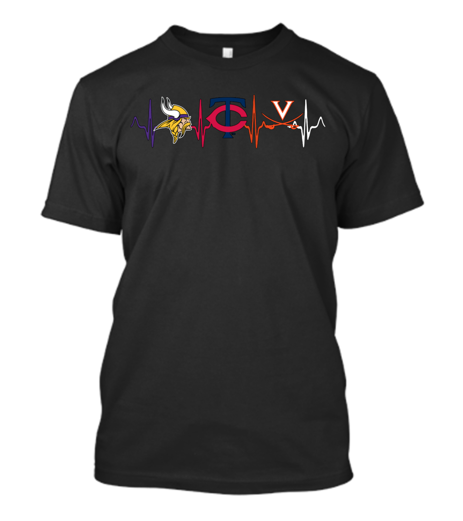 Love Vikings Twins Virginia Cavaliers Heartbeat T-Shirt