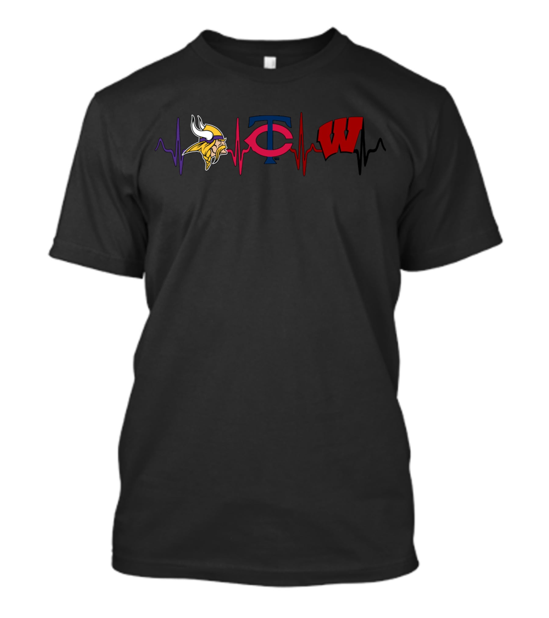 Love Vikings Minnesota Twins Wisconsin Badgers Heartbeat T-Shirt