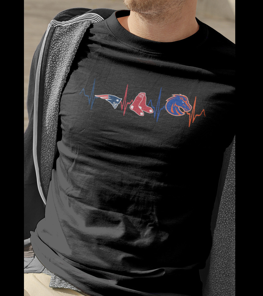 Love Patriots Red Sox Broncos Bsb Heartbeat T-Shirt
