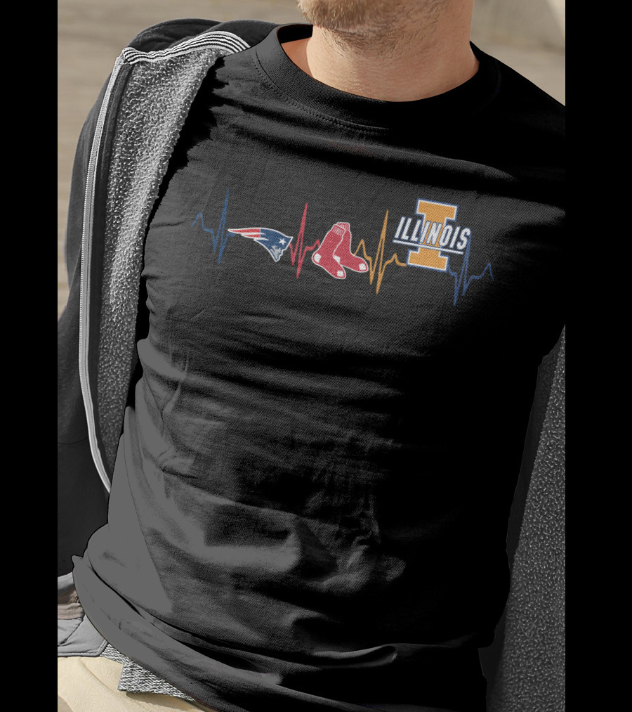 Patriots Red Sox Illinois Heartbeat Fan Collection T-Shirt