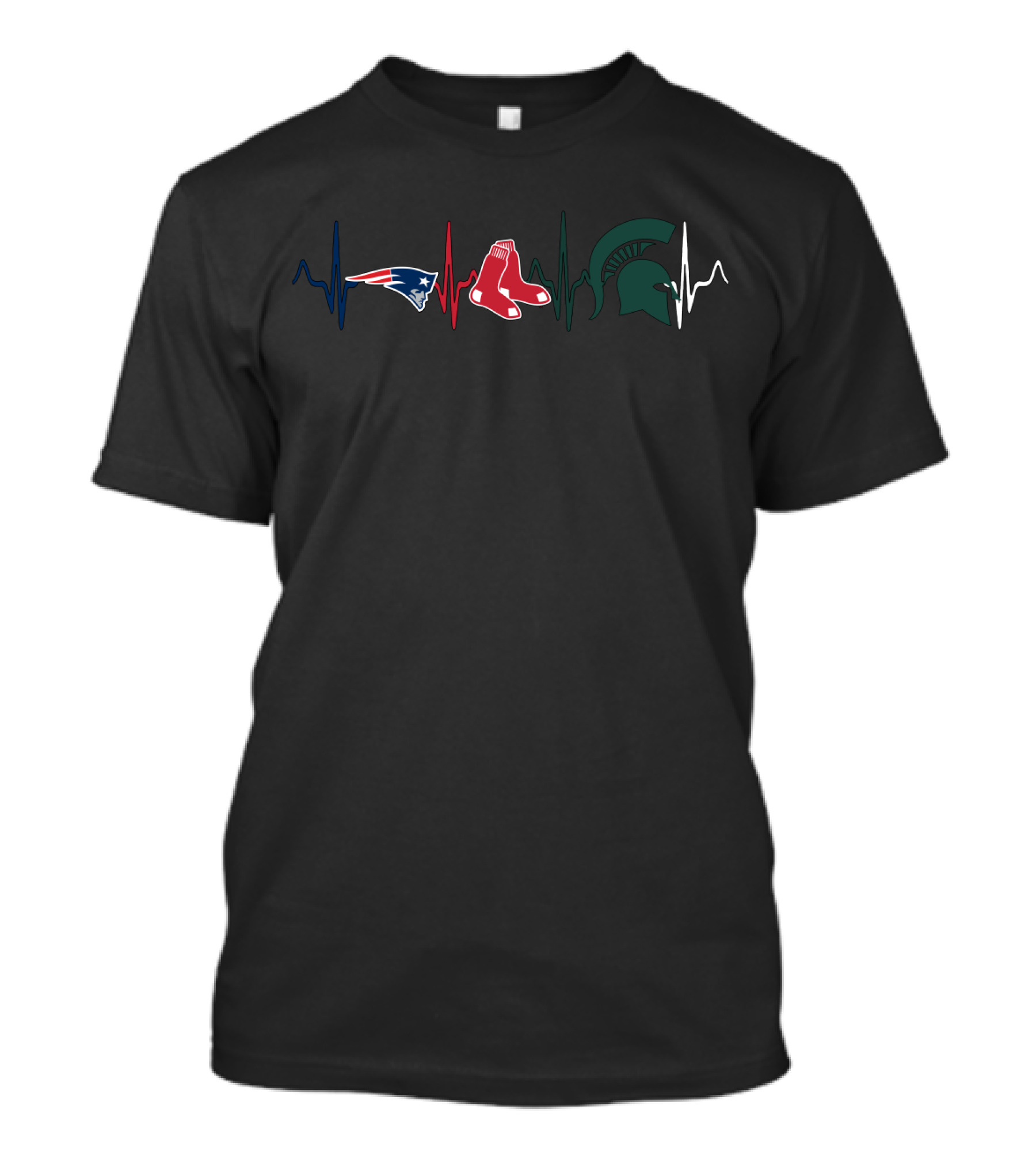 New England Patriots Red Sox Michigan State Spartans Heartbeat T-Shirt