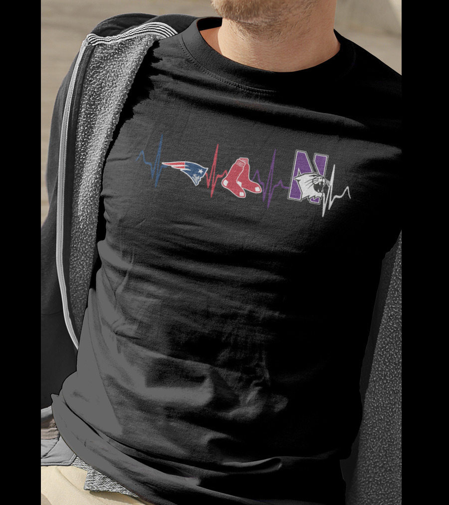 New England Patriots Red Sox Northwestern Wildcats Heartbeat T-Shirt