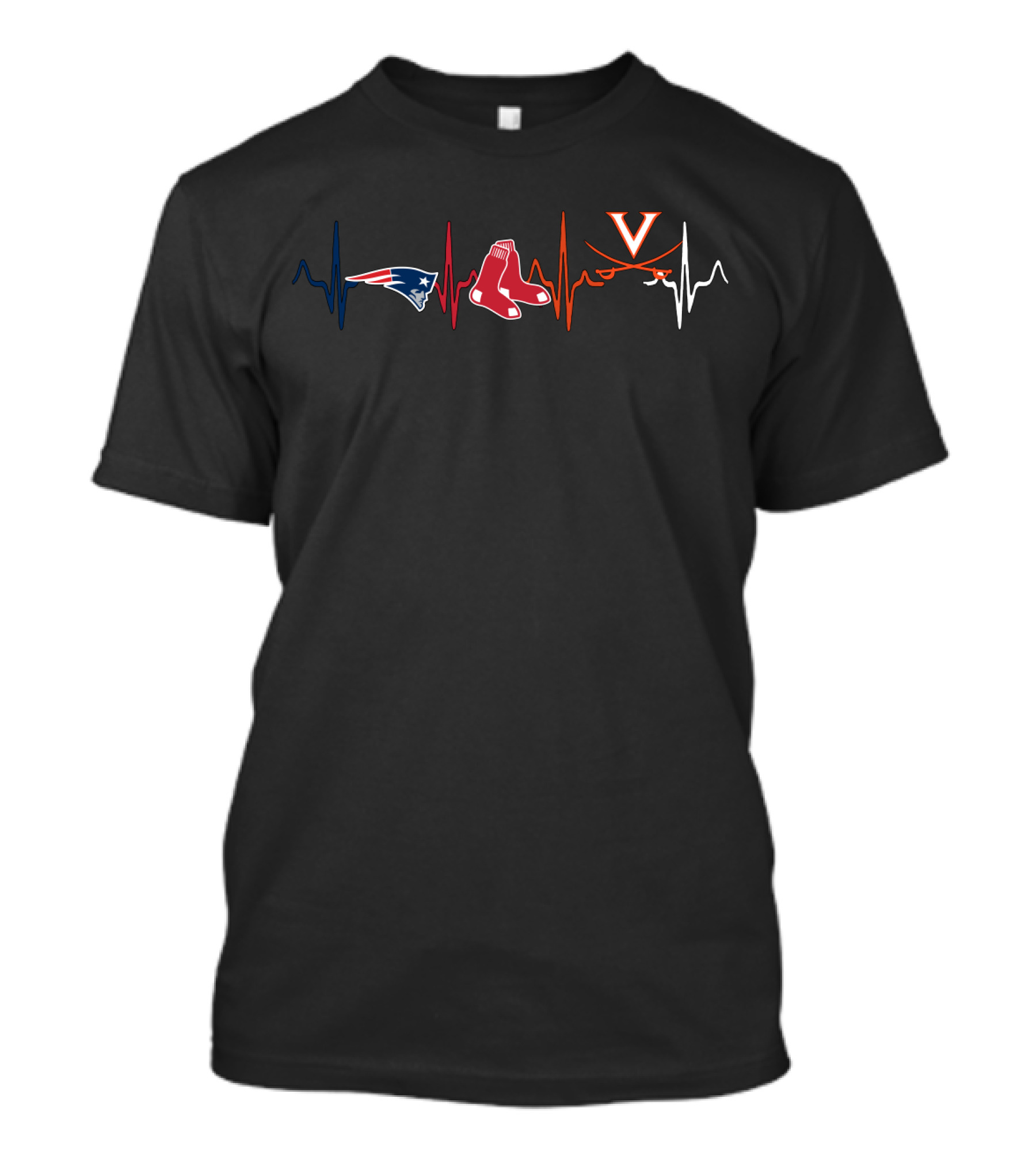 Patriots Red Sox Virginia Cavaliers Heartbeat T-Shirt