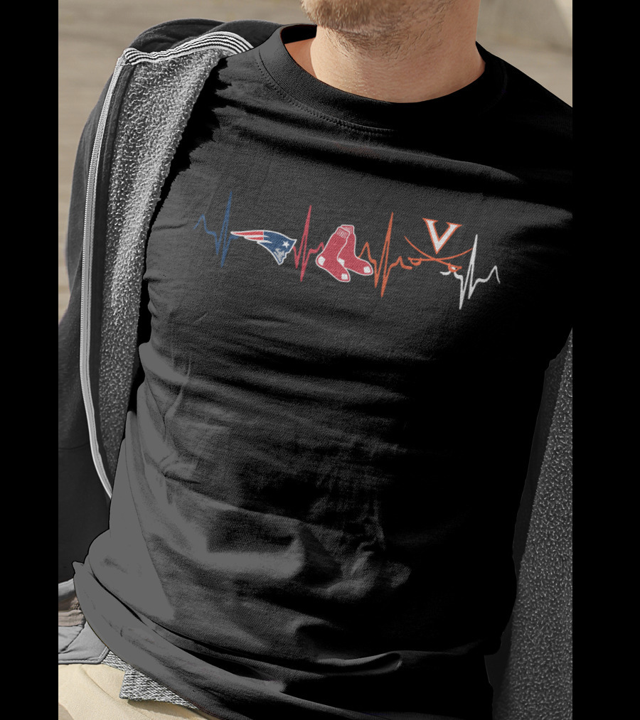 Patriots Red Sox Virginia Cavaliers Heartbeat T-Shirt