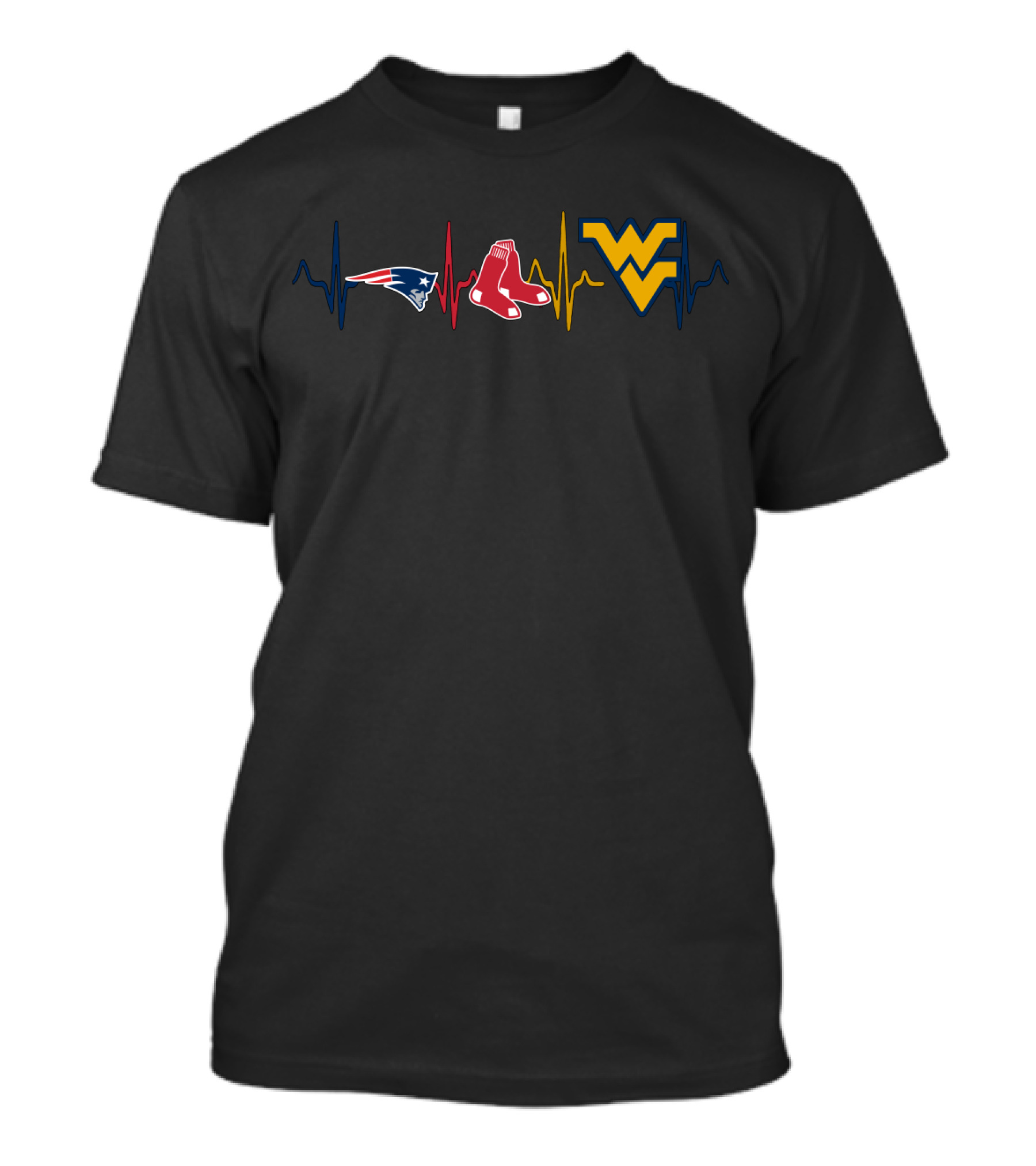 Love Patriots Red Sox Wvu Heartbeat T-Shirt