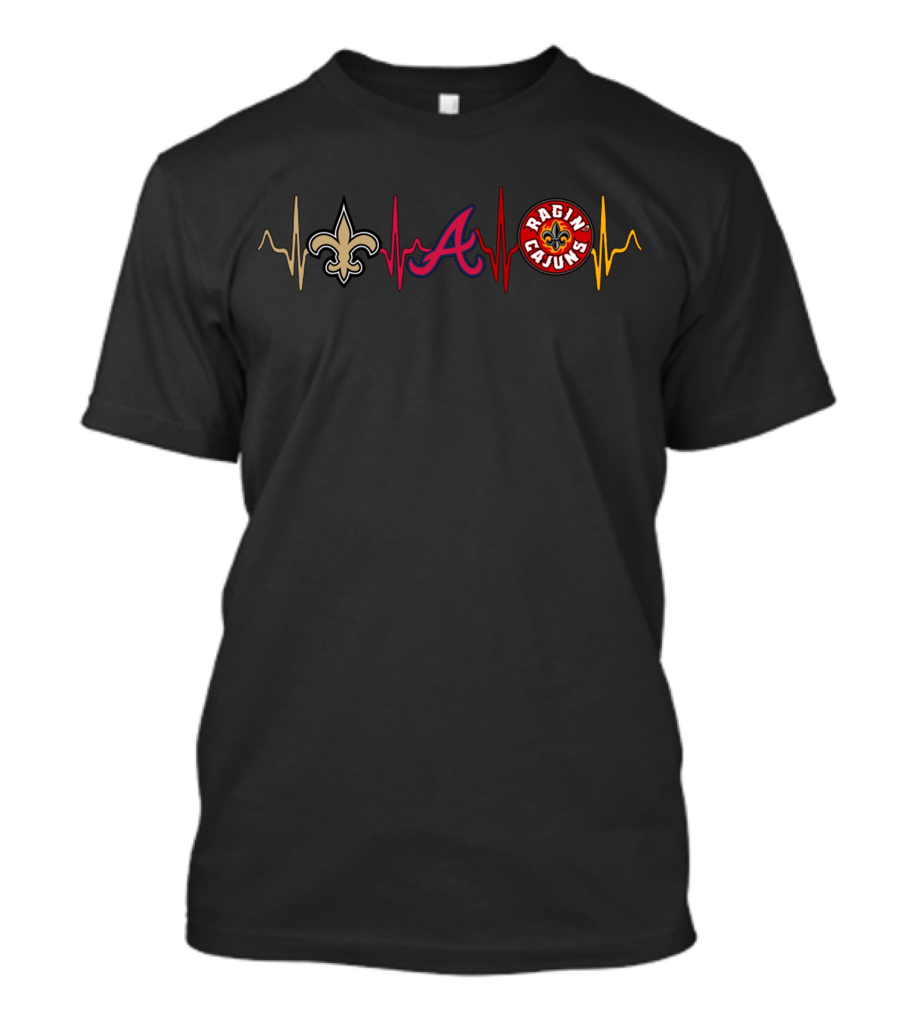 Love New Orleans Saints Atlanta Braves Louisiana Ragin' Cajuns Heartbeat T-Shirt
