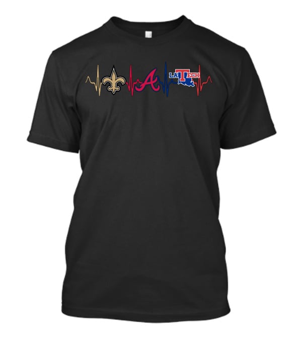 Love New Orleans Saints Atlanta Braves Louisiana Tech Bulldog Heartbeat T-Shirt