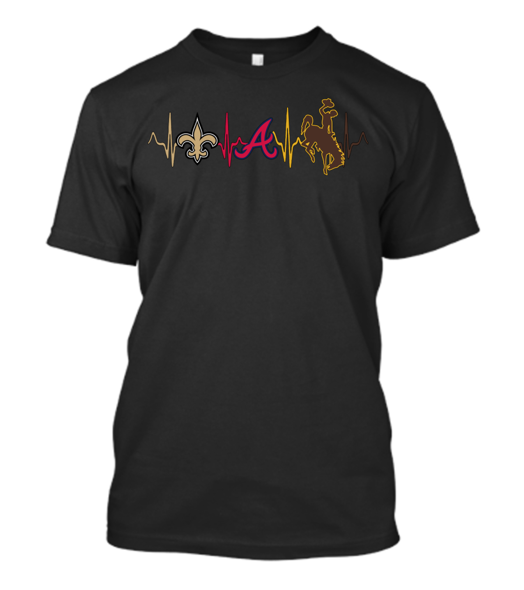 Love Saints With Braves With Cowboys Heartbeat T-Shirt