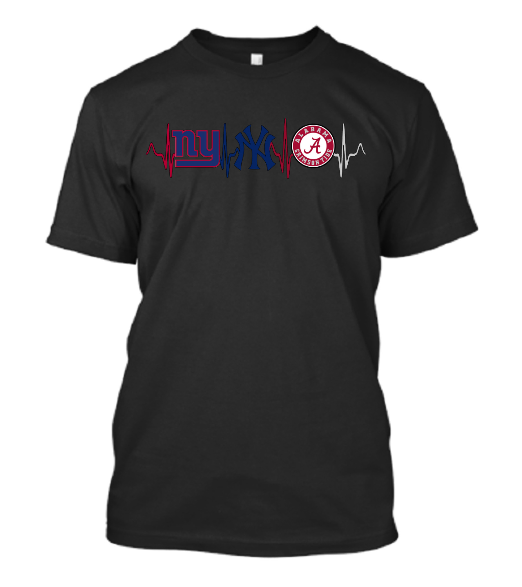 New York Giants Yankees Alabama Crimson Tide Heartbeat T-Shirt
