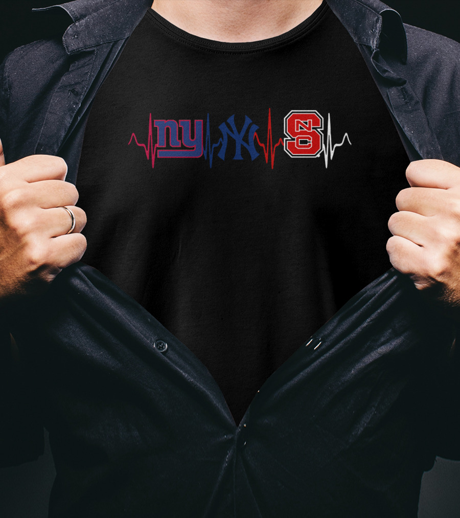 Ny Giants Yankees Nc State Heartbeat Theme T-Shirt