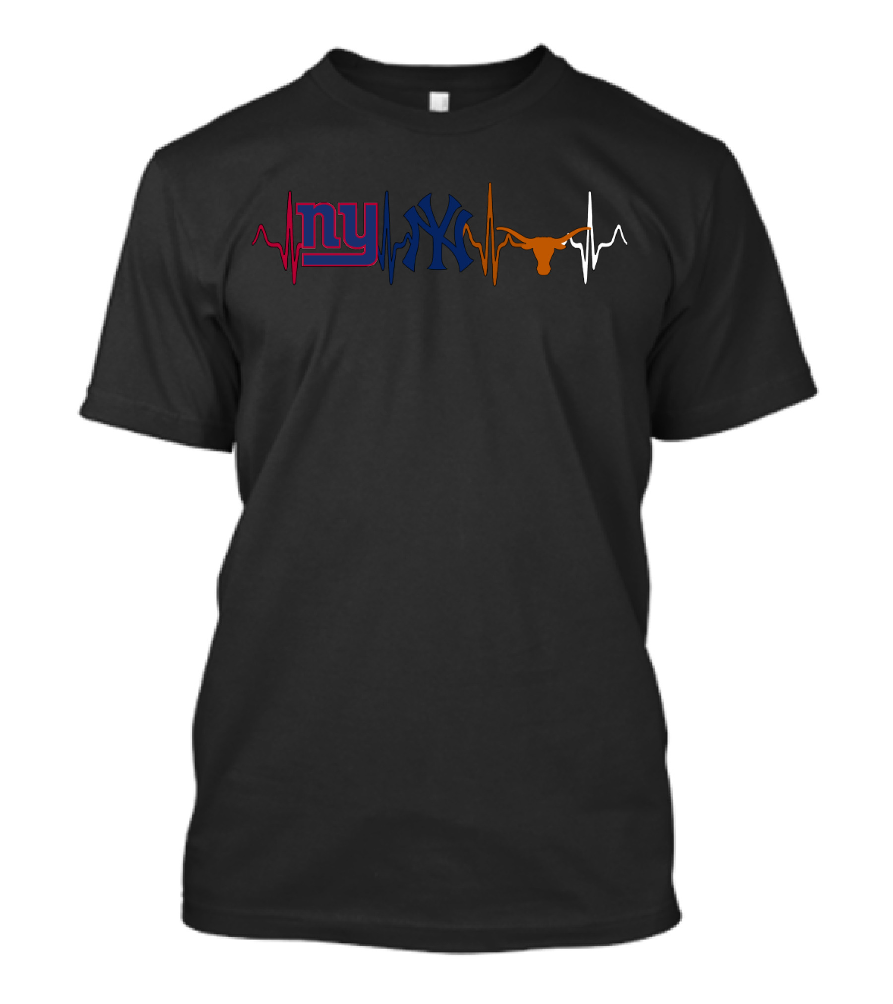 Ny Giants Yankees Texas Longhorns Heartbeat Icons T-Shirt