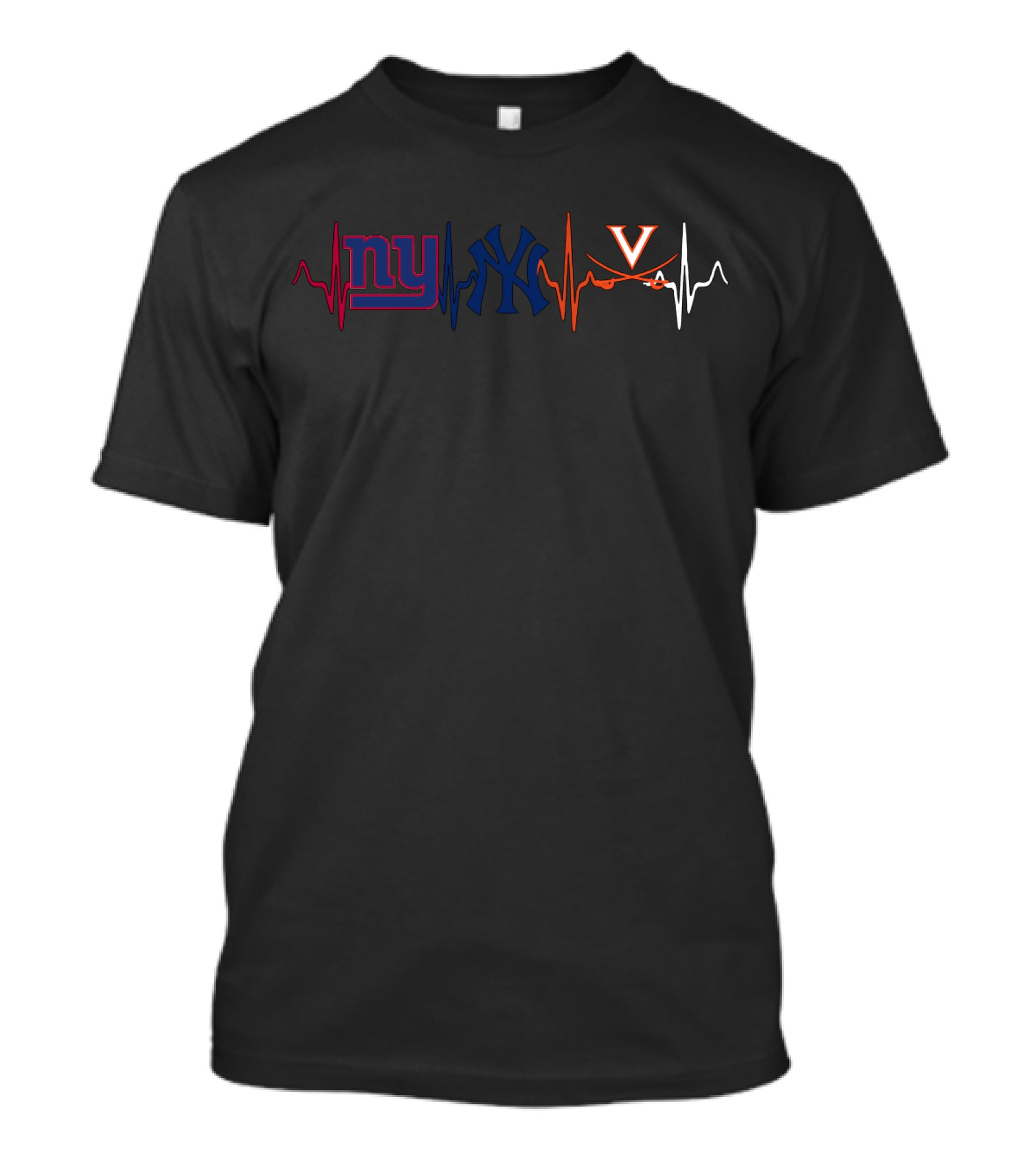 Ny Giants Yankees Virginia Cavaliers Heartbeat T-Shirt