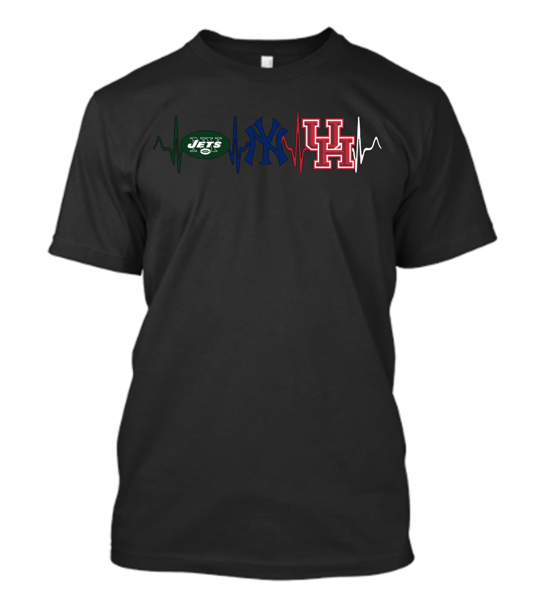 New York Jets New York Yankees Houston Cougars Heartbeat T-Shirt