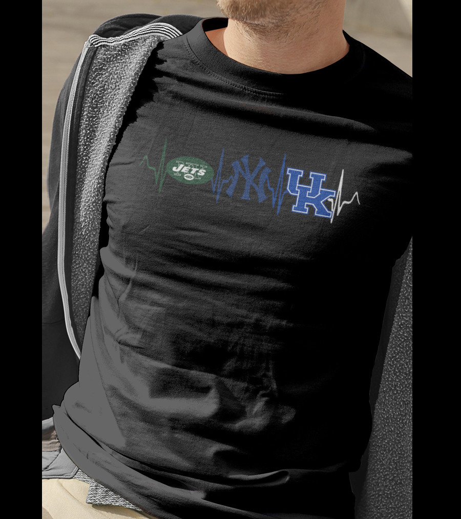 New York Jets Yankees Kentucky Wildcats Heartbeat Kw T-Shirt