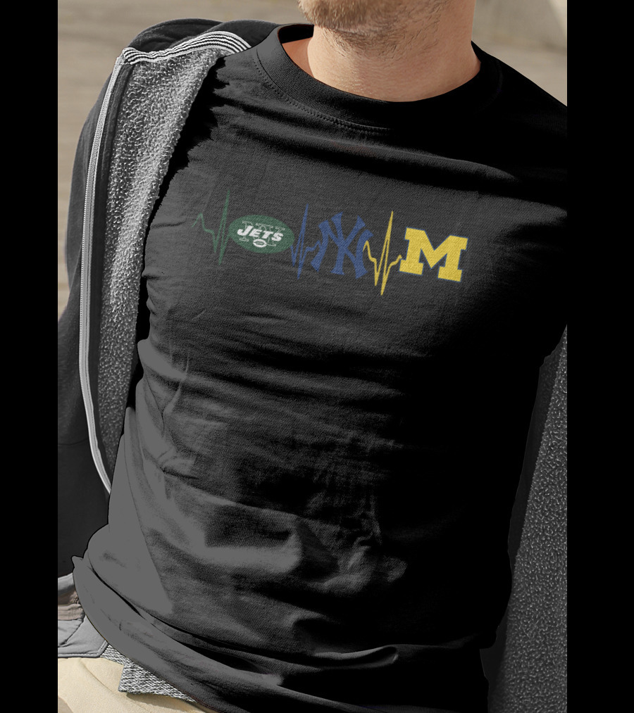 Jets Yankees Michigan Heartbeat Trio T-Shirt