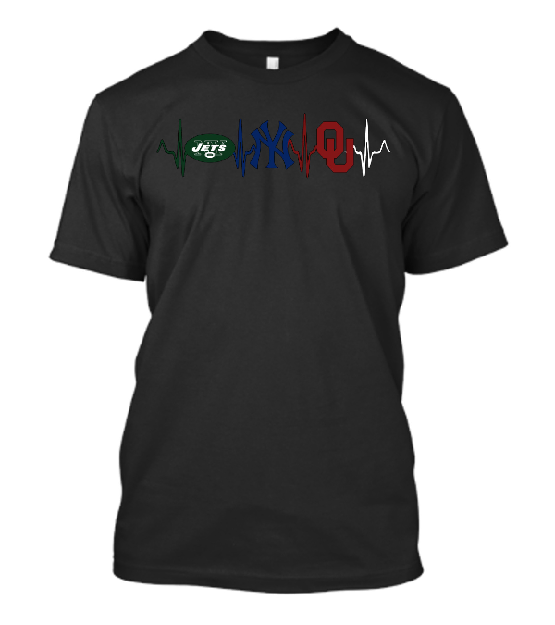 Love New York Jets Yankees Oklahoma Sooners With Heartbeat T-Shirt