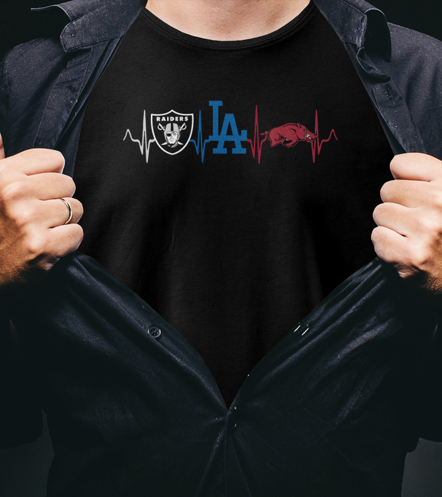 Raiders Dodgers Ar Heartbeat Iconic Logos T-Shirt
