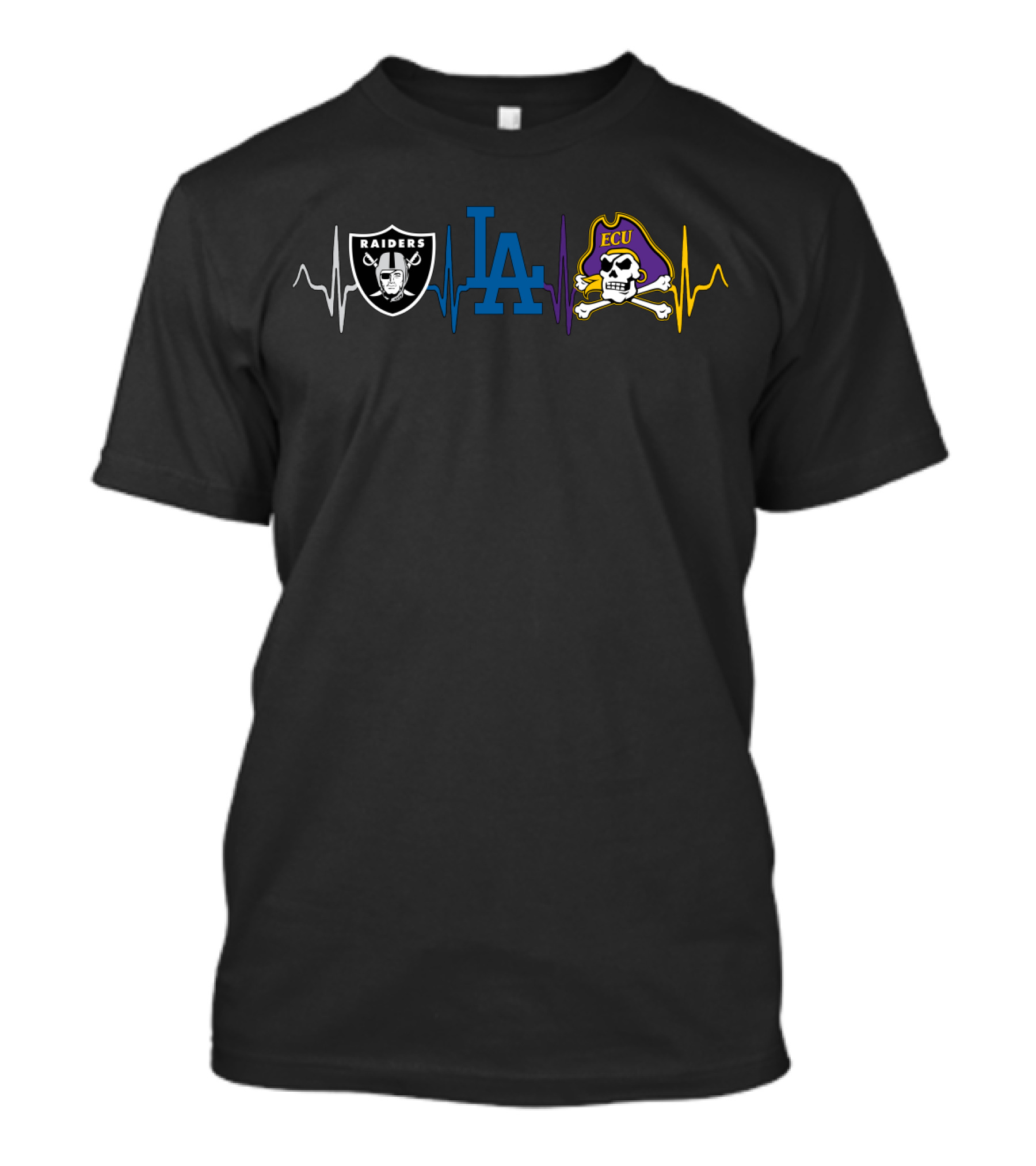 Raiders La Dodgers Ecu Pirates Heartbeat T-Shirt