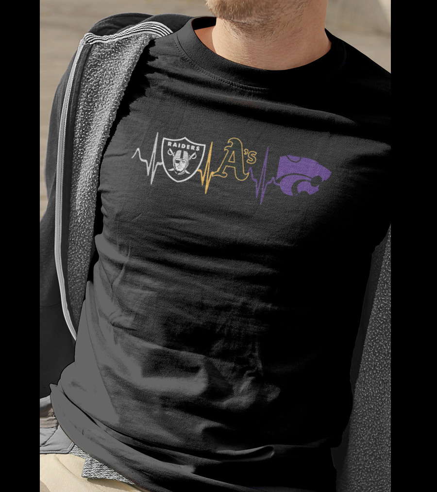 Raiders A's Kansas State Wildcats Heartbeat T-Shirt