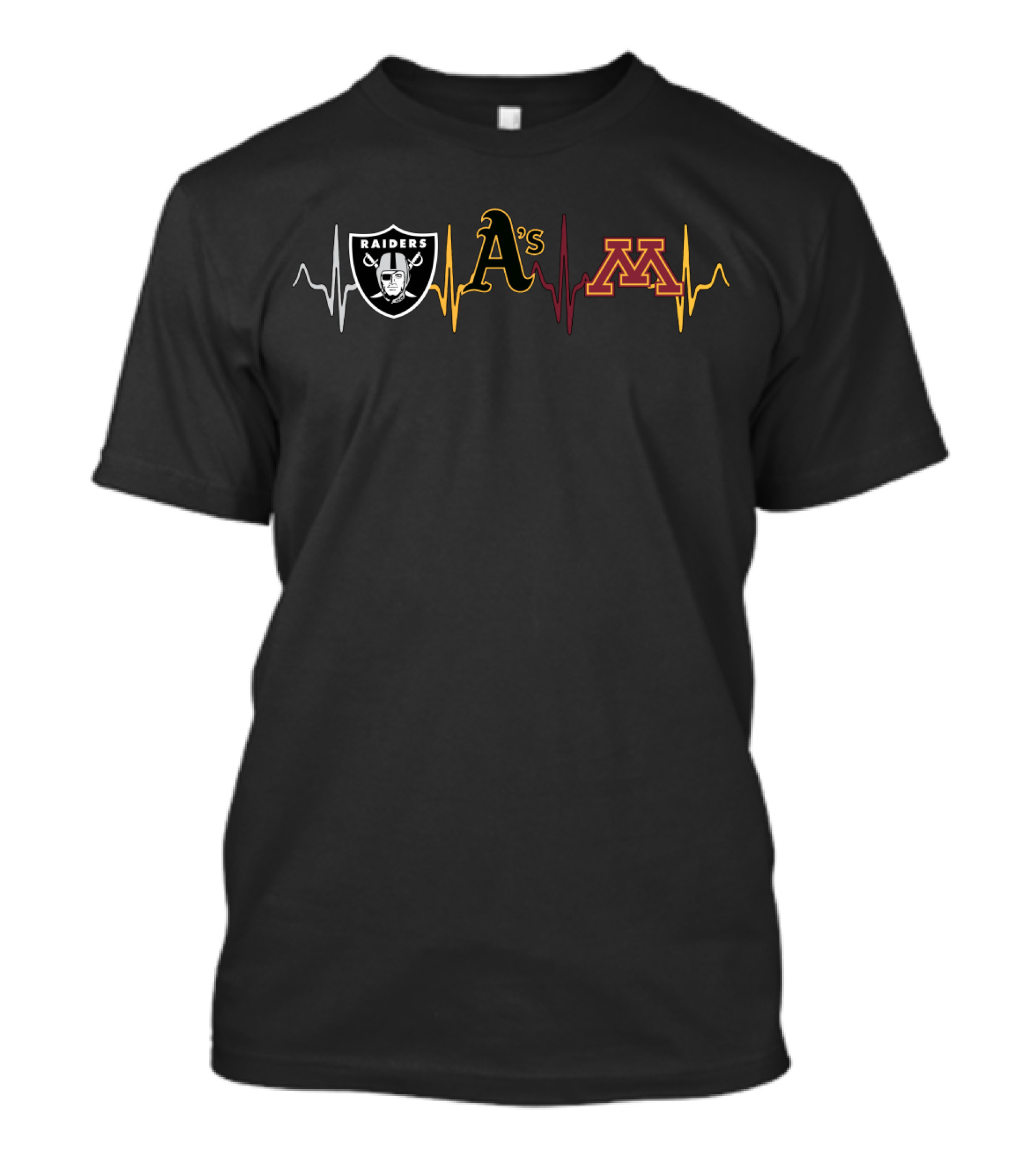 Raiders A's Mgg Athletics Heartbeat Sports Fan T-Shirt