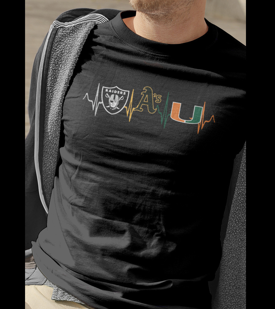 Raiders A's Miami Hurricanes Heartbeat T-Shirt