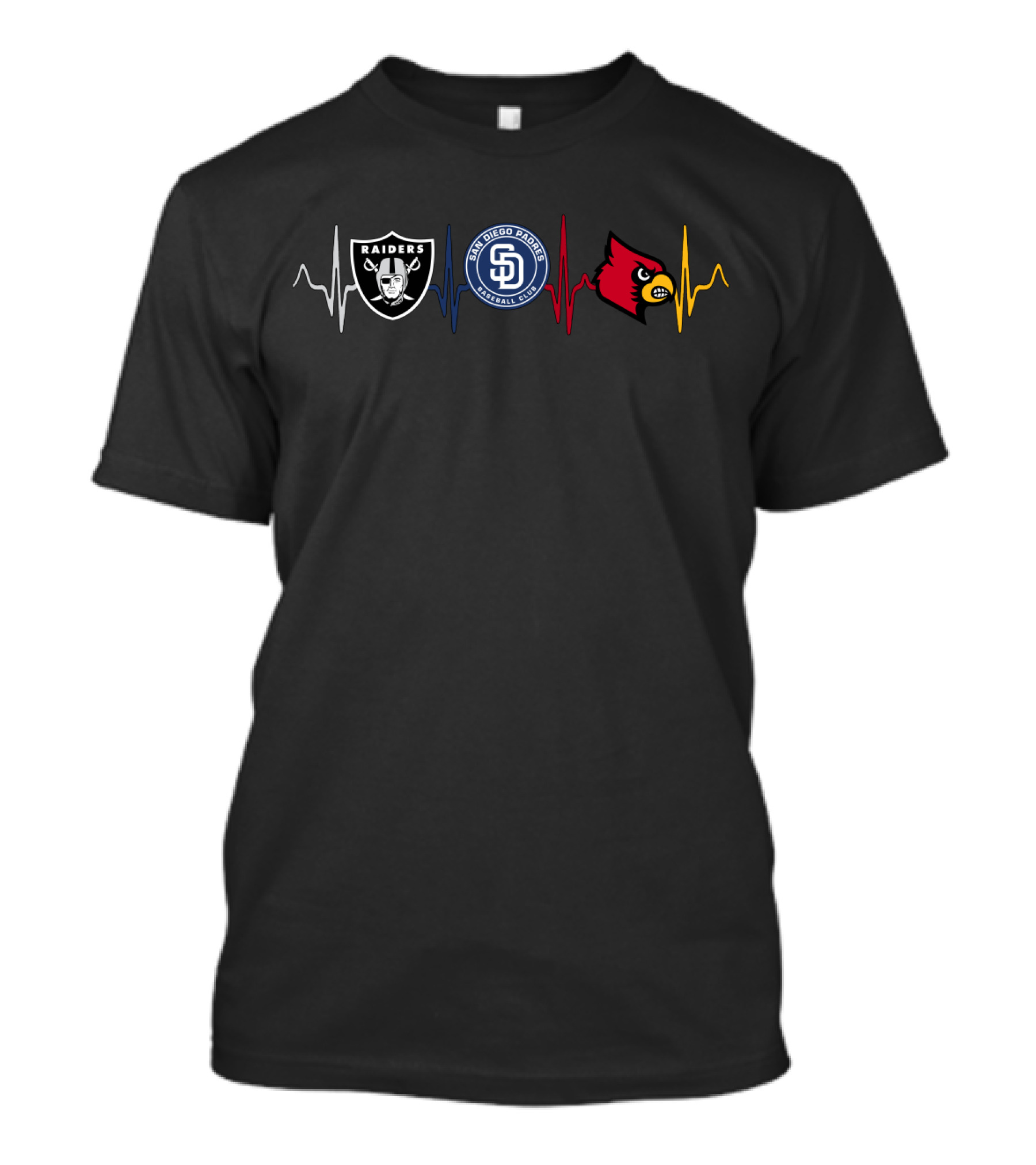 Raiders San Diego Padres Louisville Cardinals Hearts Beat Together T-Shirt