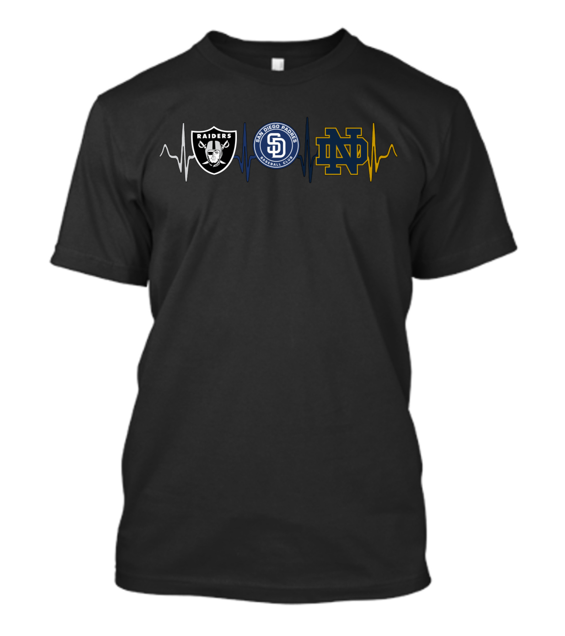 Raiders San Diego Padres Notre Dame Fighting Irish Heartbeat Icons T-Shirt