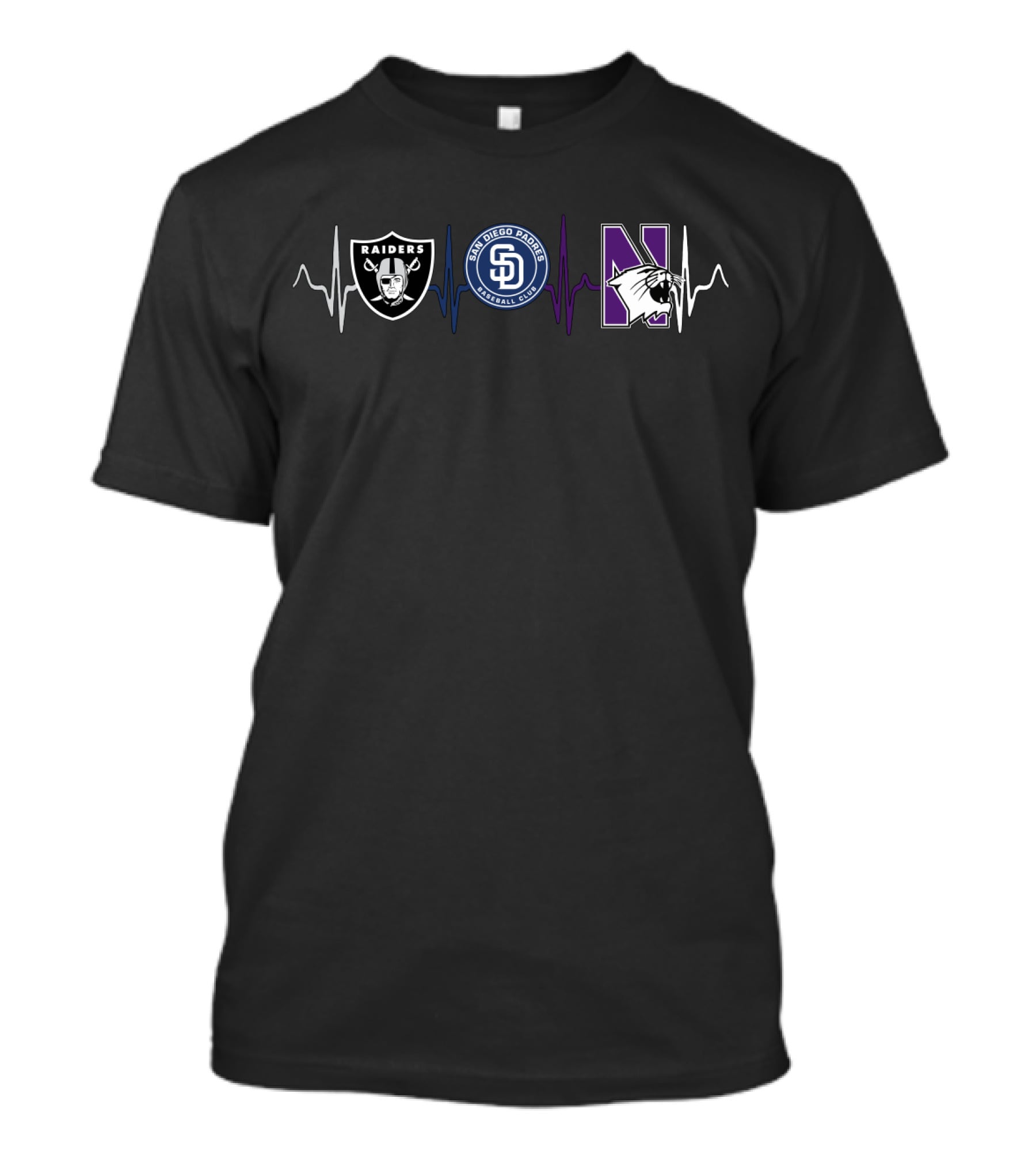 Raiders San Diego Padres Northwestern Wildcats Heartbeat T-Shirt
