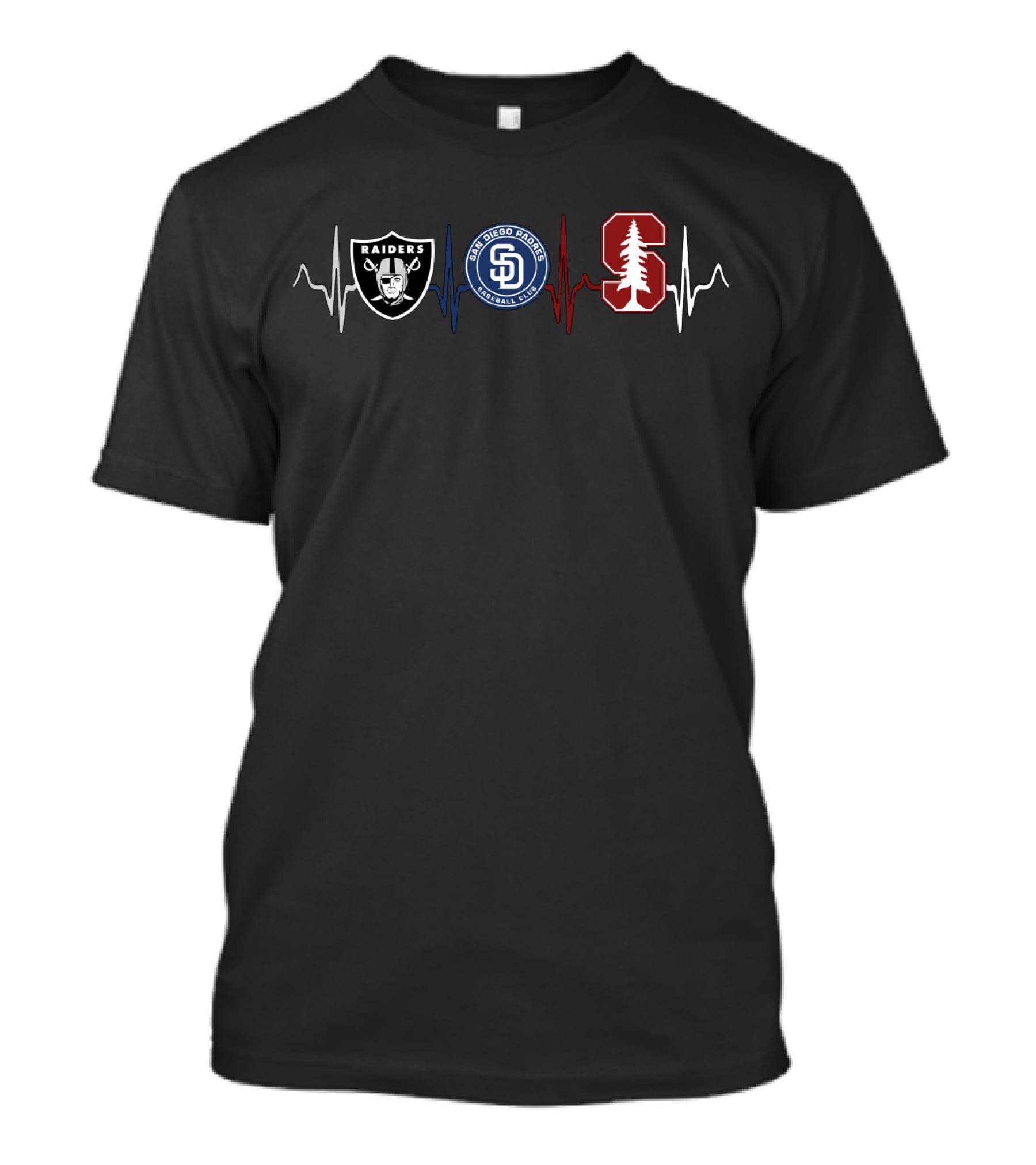 Raiders San Diego Padres Stanford Sc Logo Heartbeat T-Shirt
