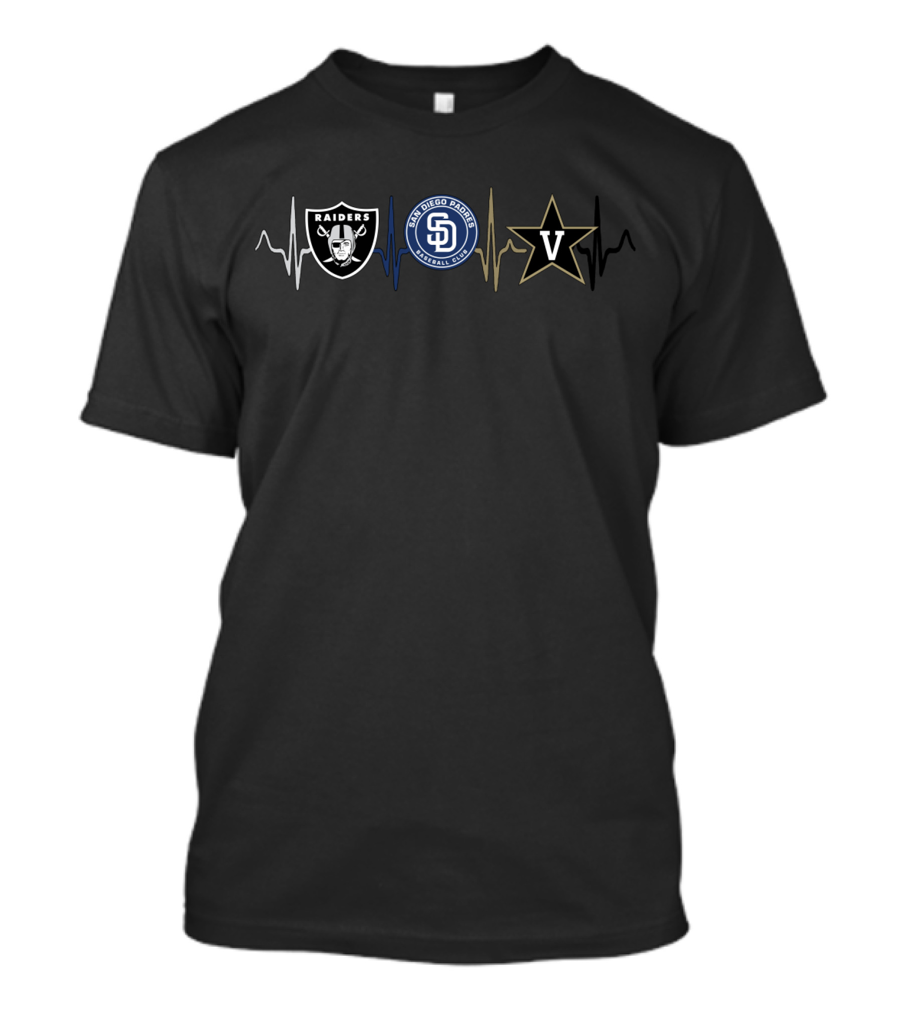 Raiders San Diego Padres Vanderbilt Commodores Heartbeat T-Shirt