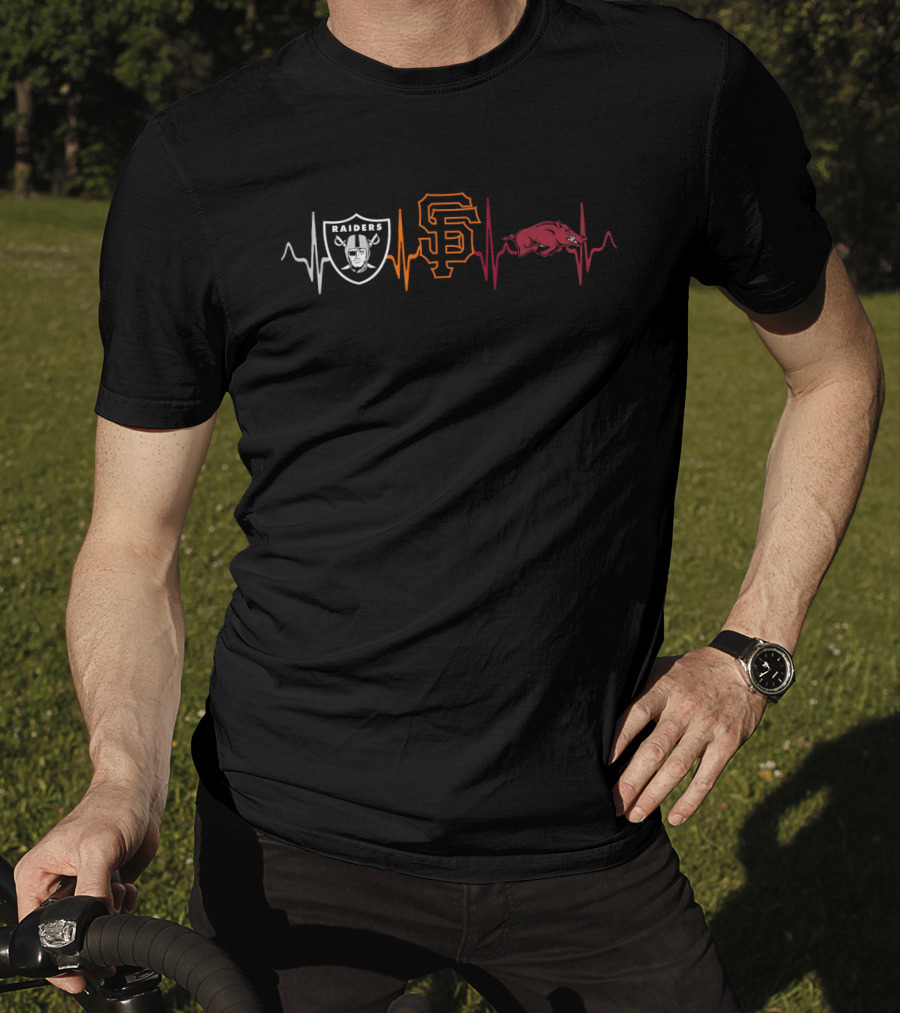 Raiders Giants Razorbacks Heartbeat T-Shirt