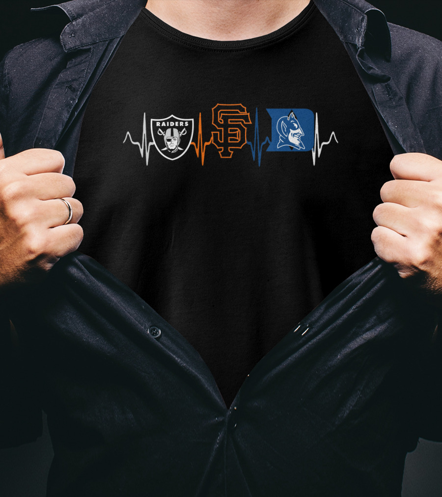 Raiders Giants Duke Blue Devils Heartbeat T-Shirt
