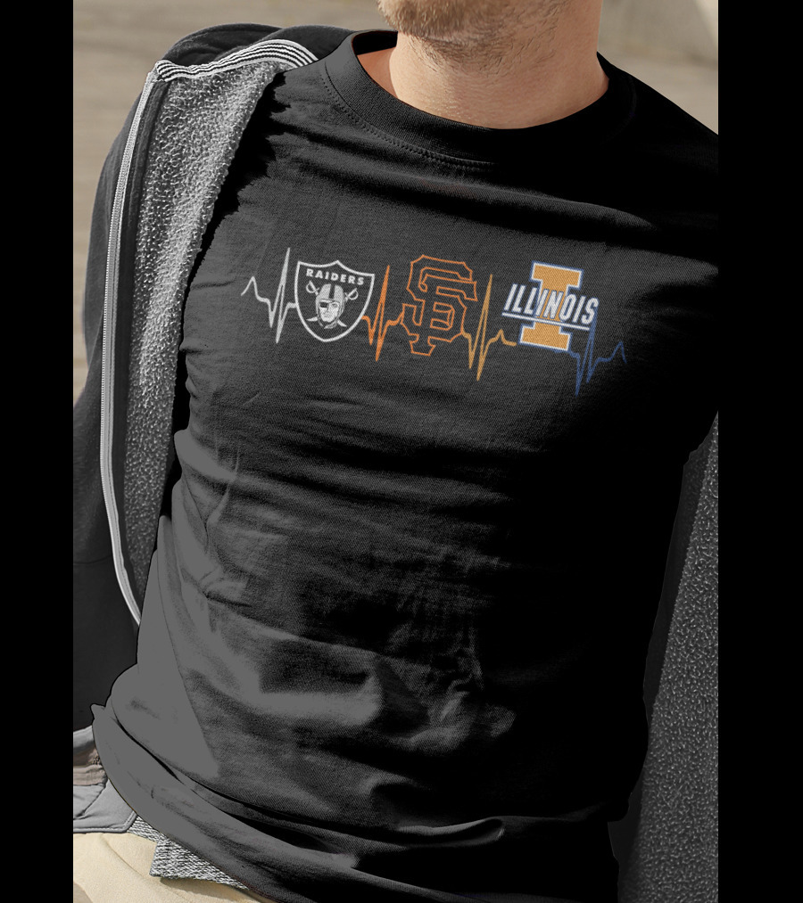 Raiders Giants Illinois Heartbeat T-Shirt
