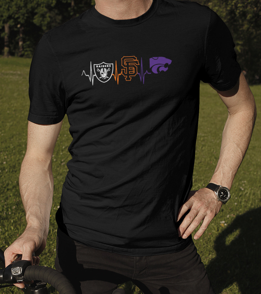 Raiders Heartbeat Giants Beat With K State Wildcats T-Shirt