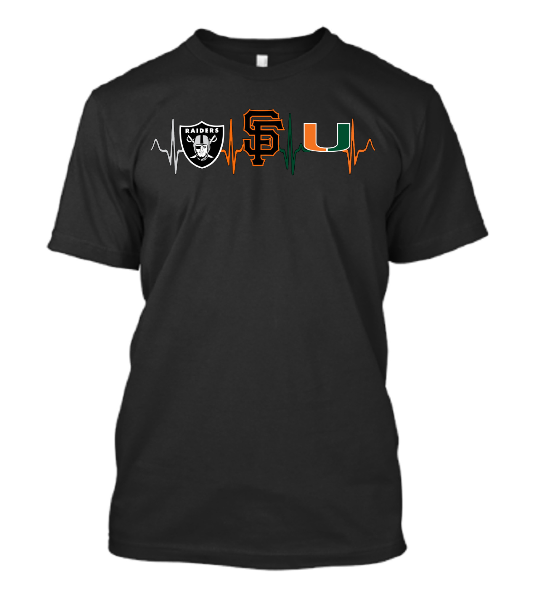 Raiders Giants Miami Hurricanes Heartbeat T-Shirt