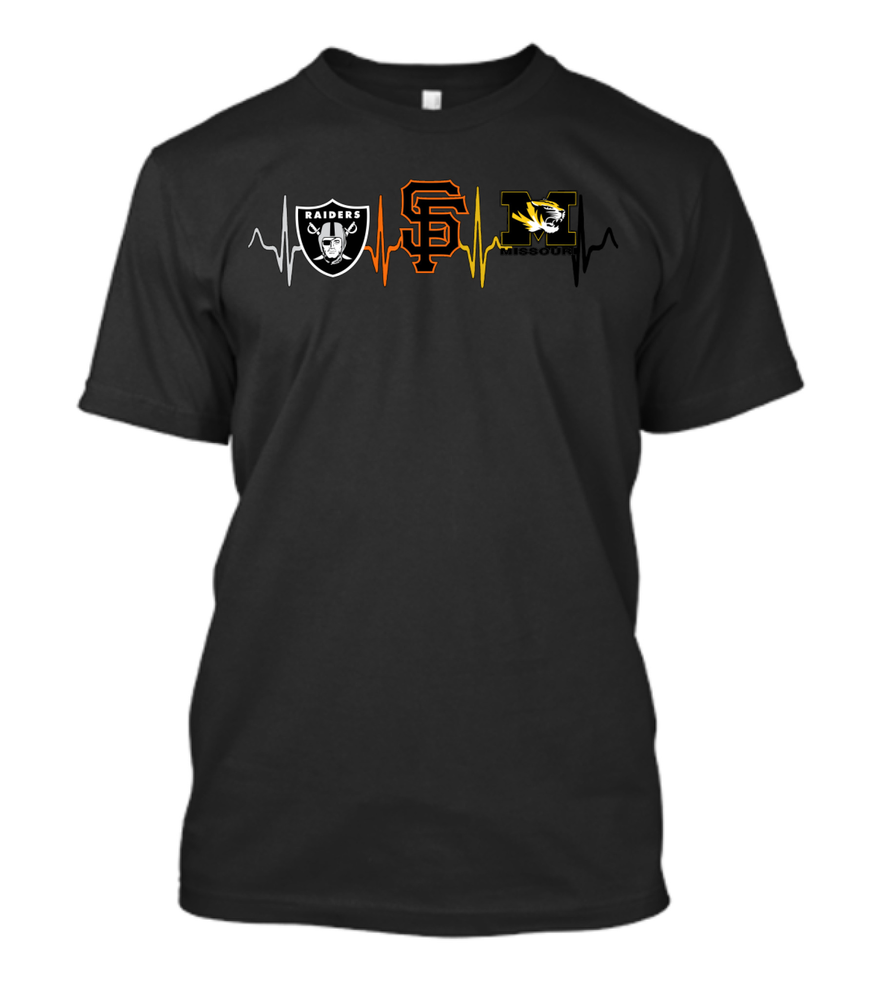 Raiders Giants Missouri Tigers Heartbeat T-Shirt