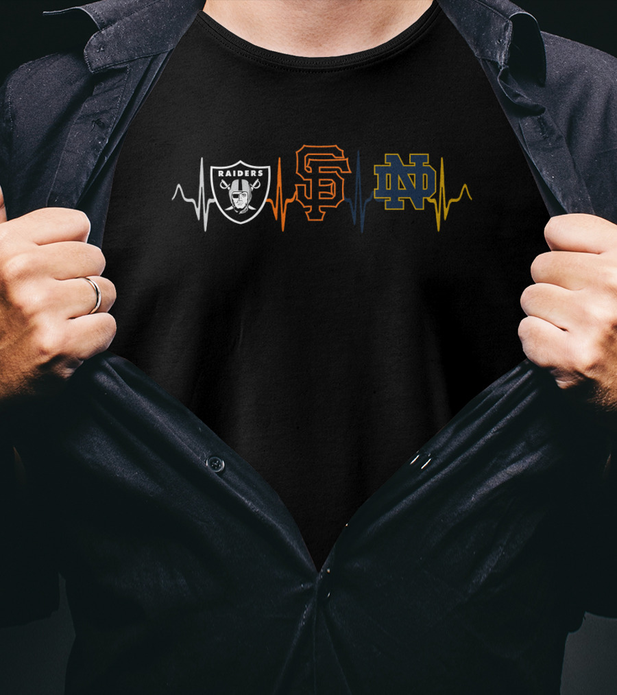 Raiders Sf Giants Notre Dame Logo Heartbeat T-Shirt
