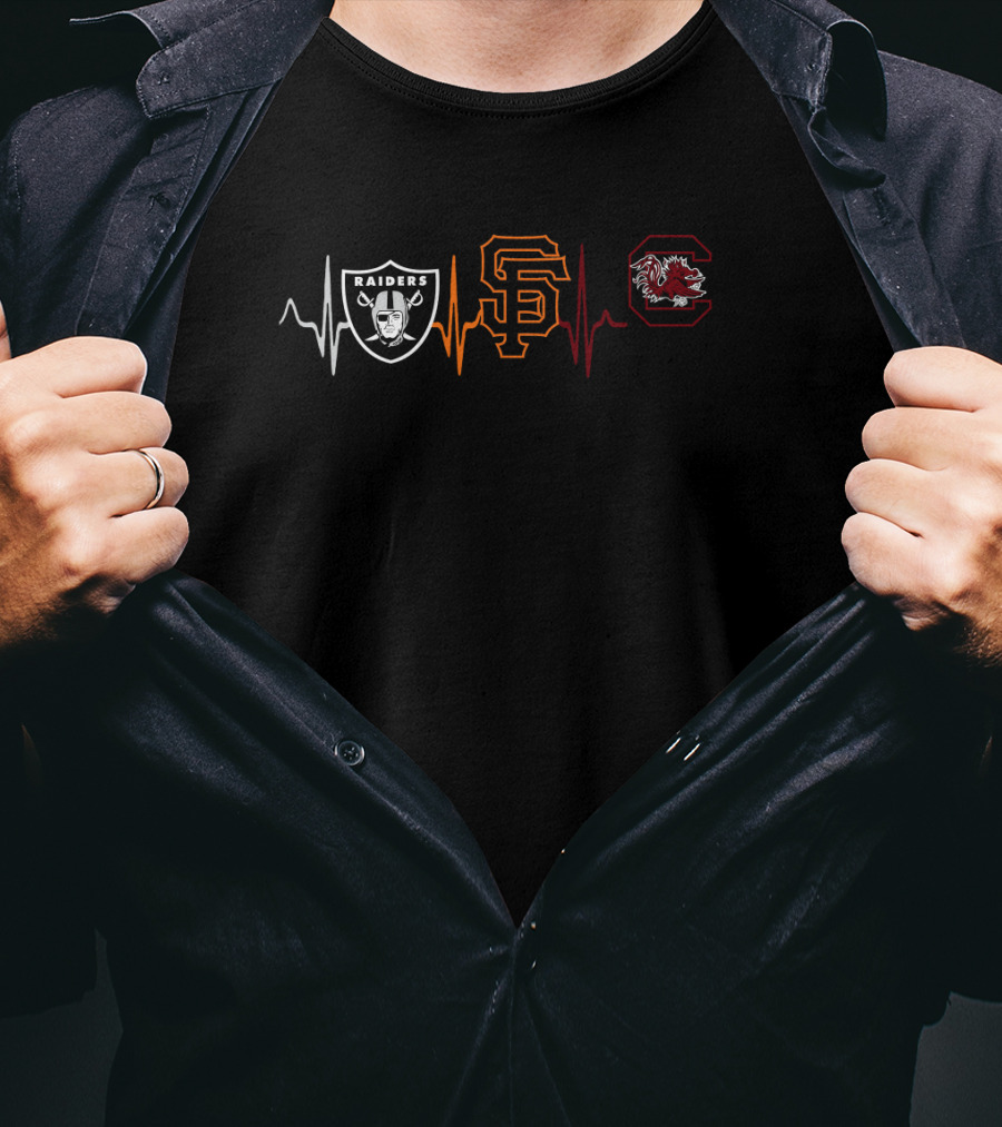 Raiders Giants Scg Heartbeat Logo Combination T-Shirt