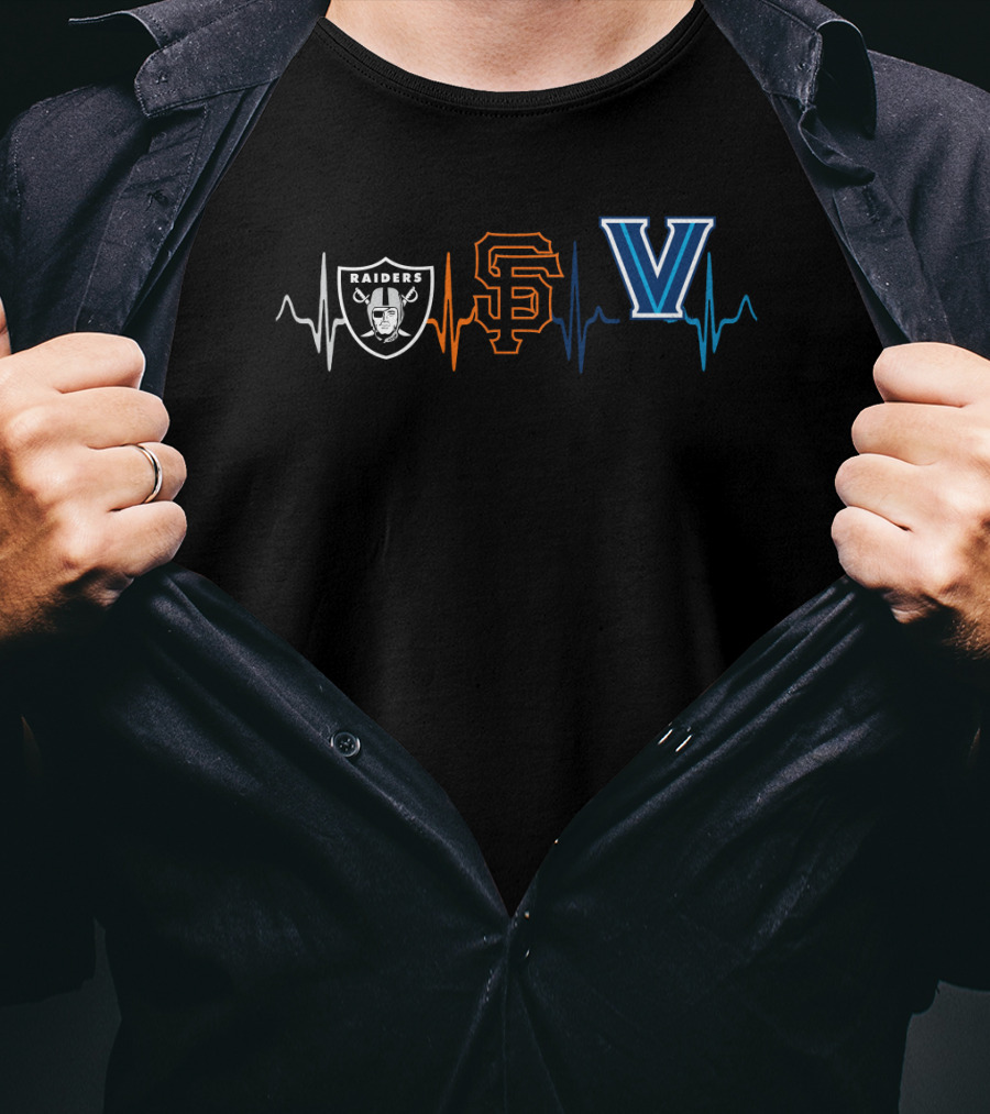 Raiders Giants Villanova Heartbeat Logo Trio T-Shirt