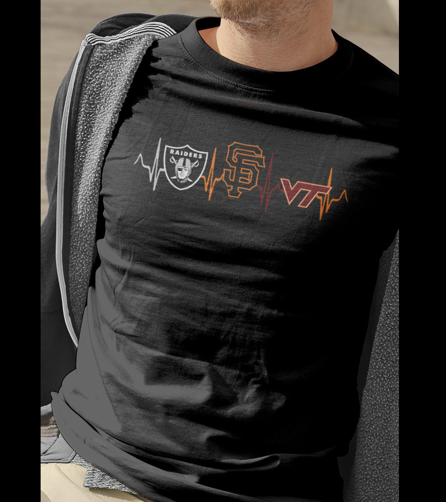 Raiders San Francisco Giants Virginia Tech Heartbeat T-Shirt