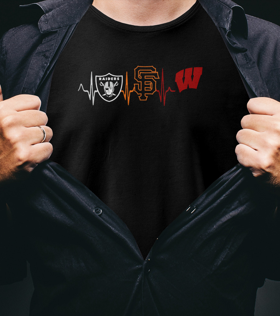 Raiders San Francisco Giants Wisconsin Badgers Heartbeat T-Shirt