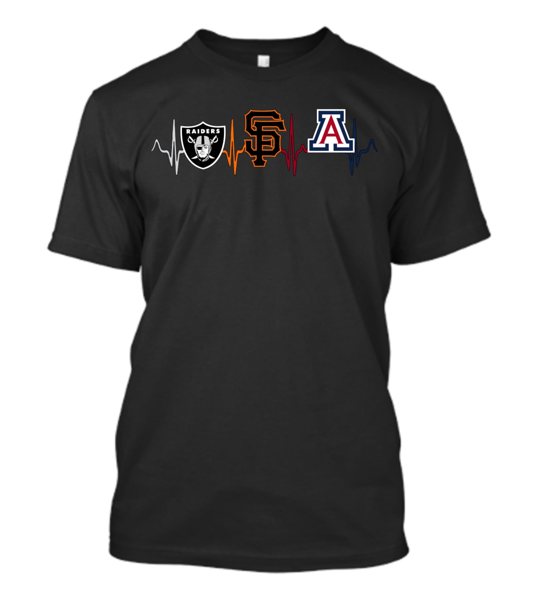 Raiders Giants Arizona Wildcats Logo Heartbeat T-Shirt