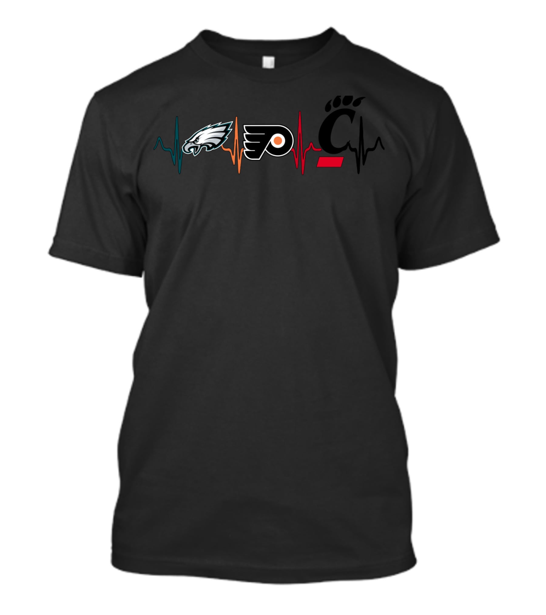 Philadelphia Eagles Flyers Cincinnati Bearcats Heartbeat T-Shirt