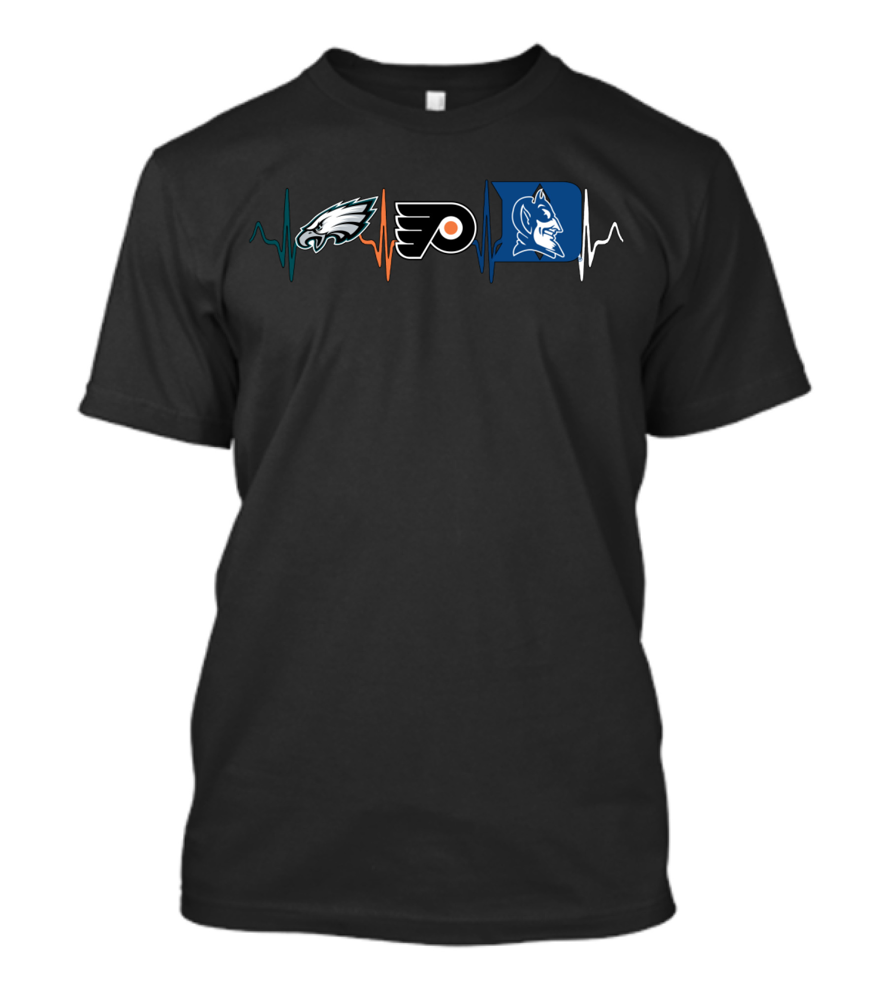 Love Eagles Flyers Duke Blue Devils Heartbeat T-Shirt